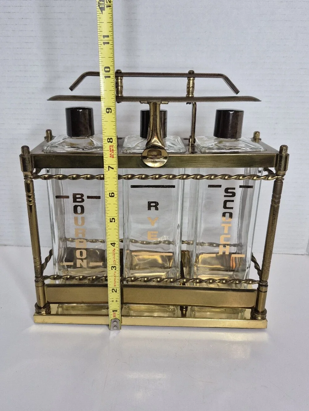 Vintage Tantalus Decanter Set Mid Century Modern Bar Caddy Liquor Glass Bottles